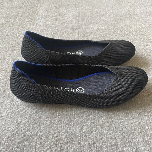 Rothy’s Shoes Womens Size 7.5 Black The Flat Round Toe Casual Knit Ballet Flats - Picture 3 of 14